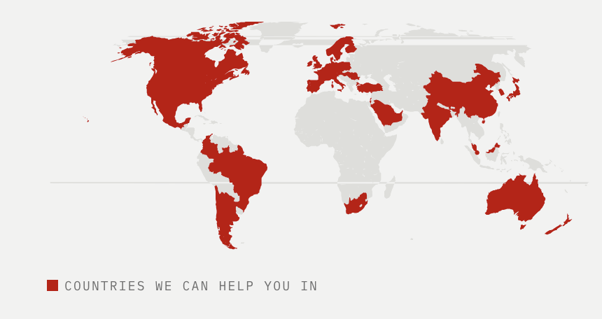 Map of countries we service